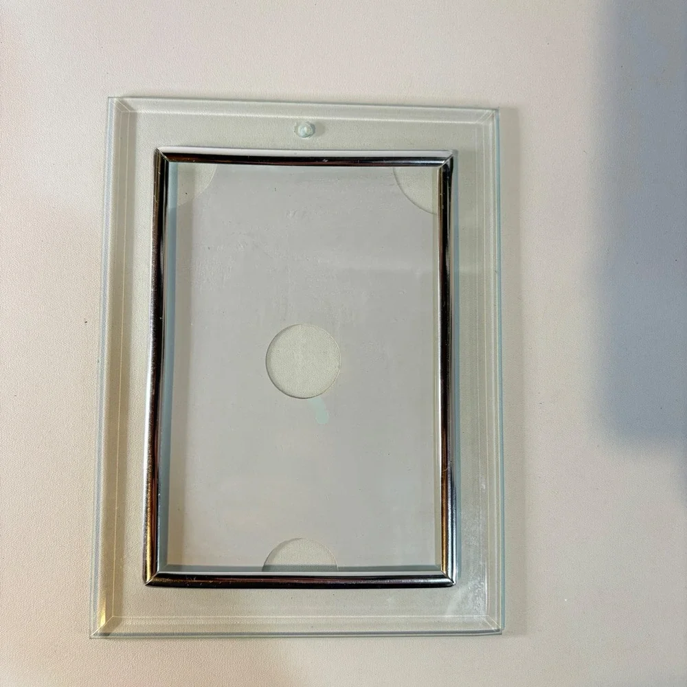 Mid Century Modern Beveled Glass Wall Mount Picture Frame Chrome Trim 4x6 5x7
